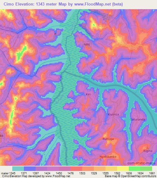 Cimo,Burundi Elevation Map