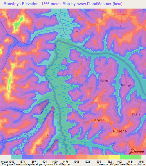 Munyinya,Burundi Elevation Map
