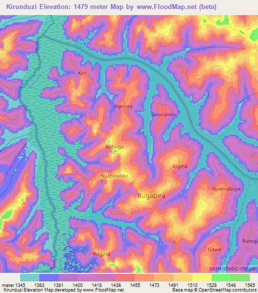 Kirunduzi,Burundi Elevation Map