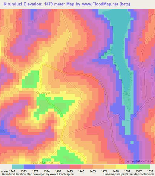 Kirunduzi,Burundi Elevation Map