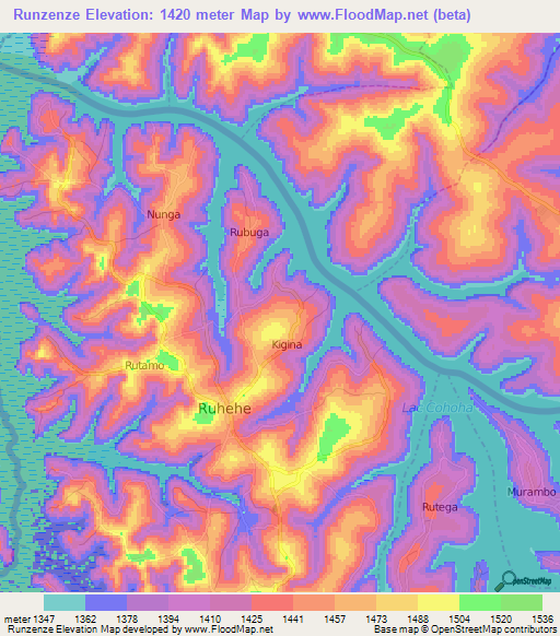 Runzenze,Burundi Elevation Map