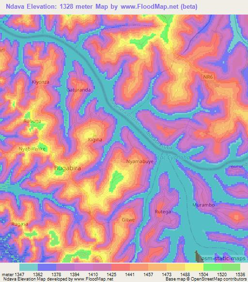 Ndava,Burundi Elevation Map