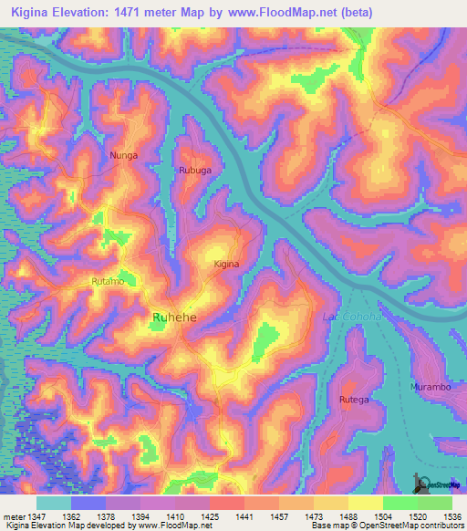 Kigina,Burundi Elevation Map