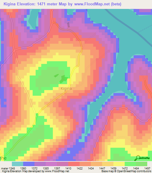 Kigina,Burundi Elevation Map