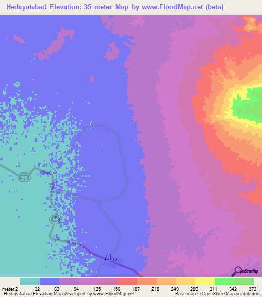 Hedayatabad,Iran Elevation Map