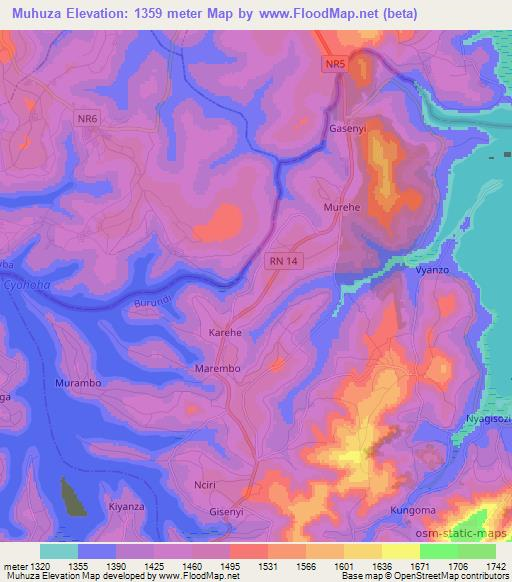 Muhuza,Burundi Elevation Map