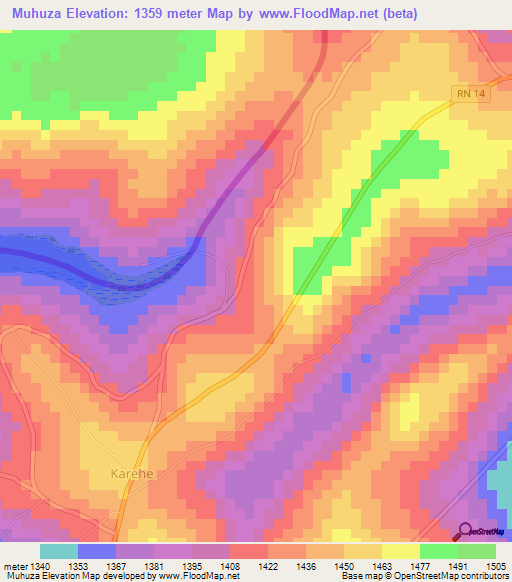 Muhuza,Burundi Elevation Map