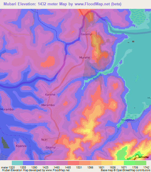 Mubari,Burundi Elevation Map