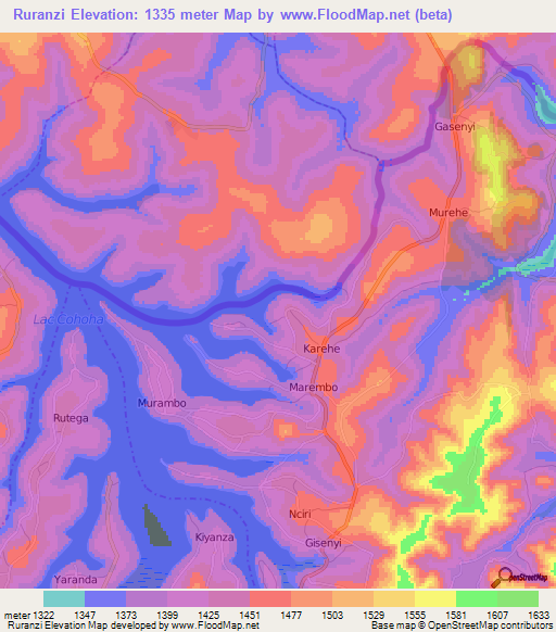 Ruranzi,Burundi Elevation Map