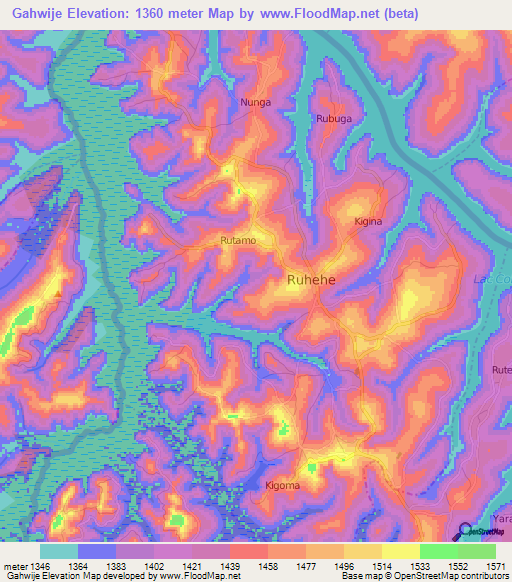 Gahwije,Burundi Elevation Map