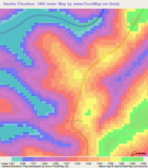Karehe,Burundi Elevation Map