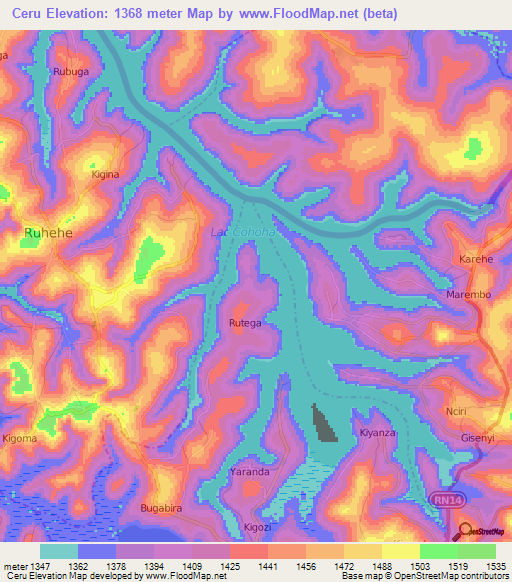 Ceru,Burundi Elevation Map