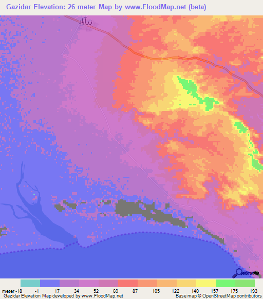 Gazidar,Iran Elevation Map
