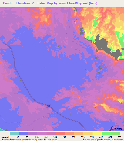 Bandini,Iran Elevation Map
