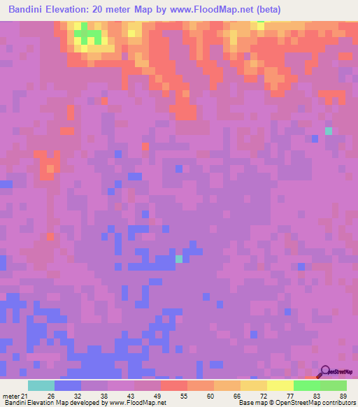 Bandini,Iran Elevation Map