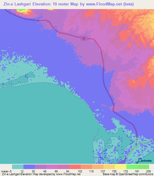 Zin-e Lashgari,Iran Elevation Map