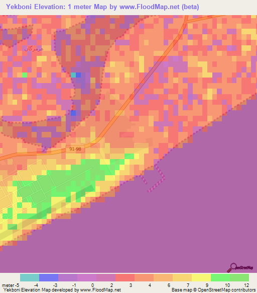 Yekboni,Iran Elevation Map