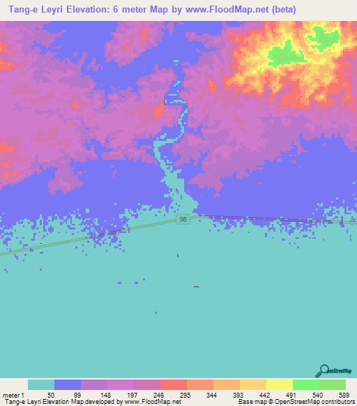 Tang-e Leyri,Iran Elevation Map
