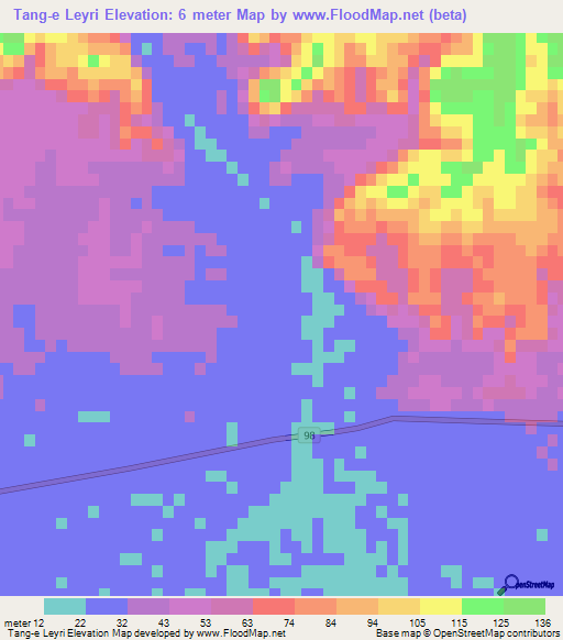 Tang-e Leyri,Iran Elevation Map