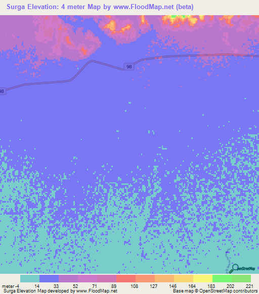 Surga,Iran Elevation Map