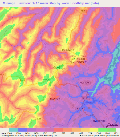 Muyinga,Burundi Elevation Map
