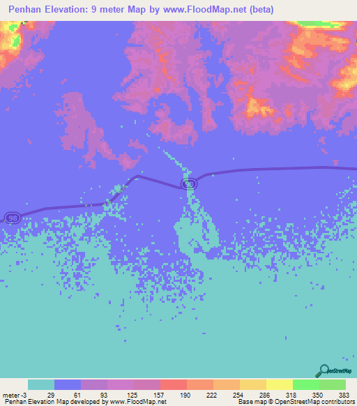 Penhan,Iran Elevation Map