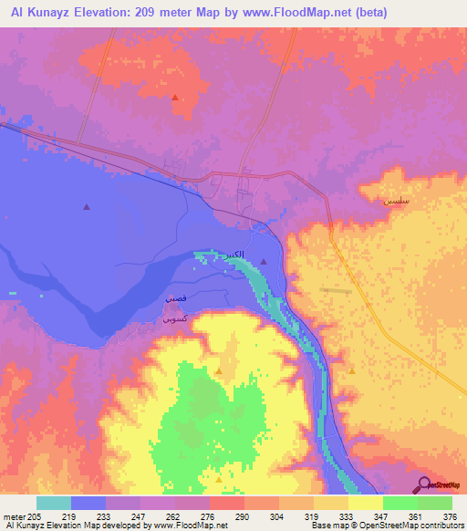 Al Kunayz,Syria Elevation Map
