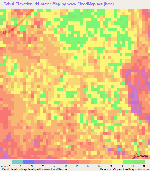 Dabul,Iran Elevation Map