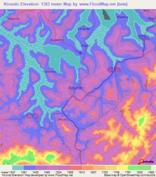 Kirundo,Burundi Elevation Map