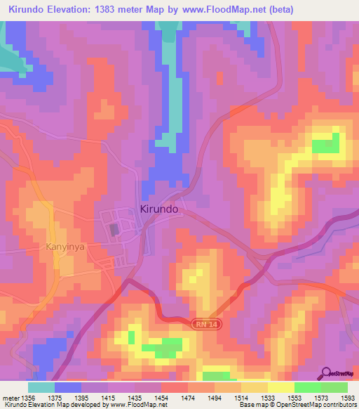 Kirundo,Burundi Elevation Map