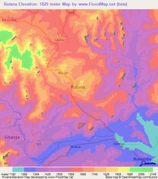 Rutana,Burundi Elevation Map