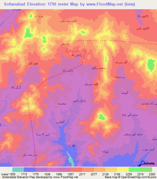 Soltanabad,Iran Elevation Map