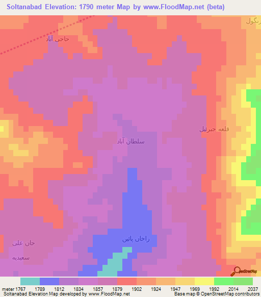 Soltanabad,Iran Elevation Map