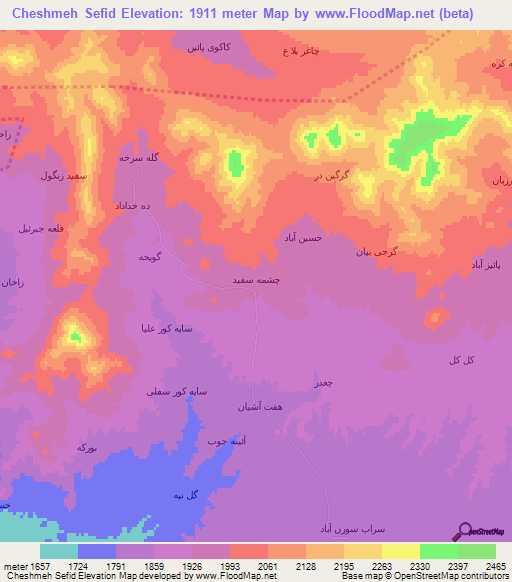 Cheshmeh Sefid,Iran Elevation Map