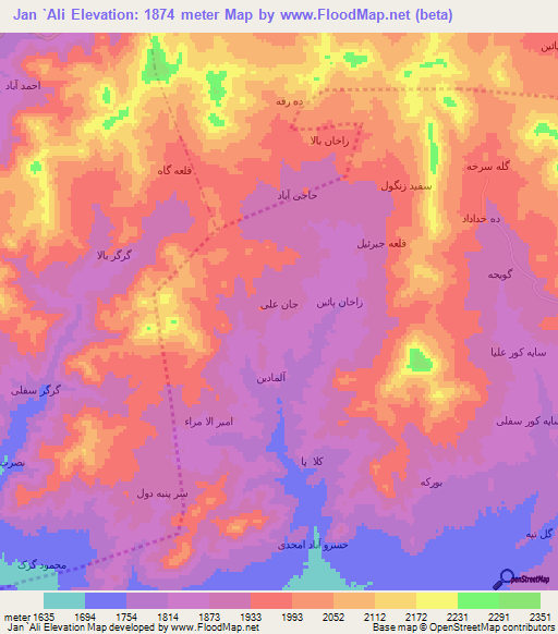 Jan `Ali,Iran Elevation Map