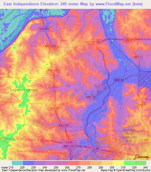 East Independence,US Elevation Map