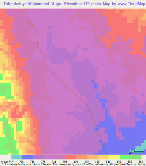 Tolombeh-ye Mohammad `Alipur,Iran Elevation Map