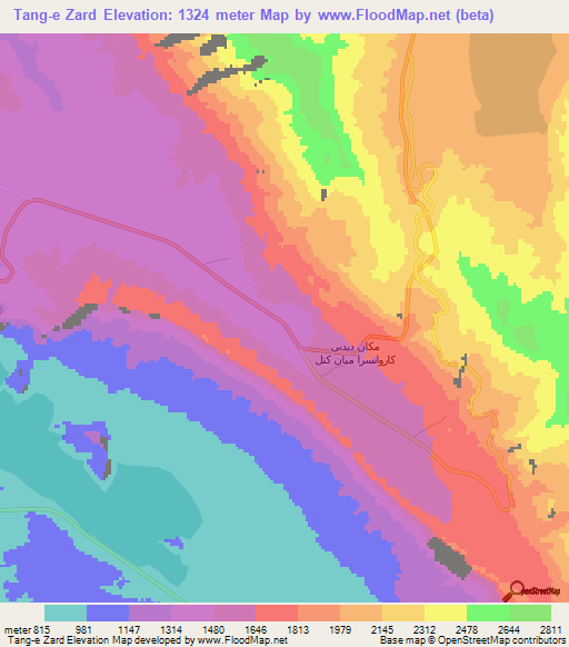 Tang-e Zard,Iran Elevation Map