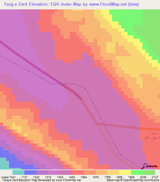 Tang-e Zard,Iran Elevation Map