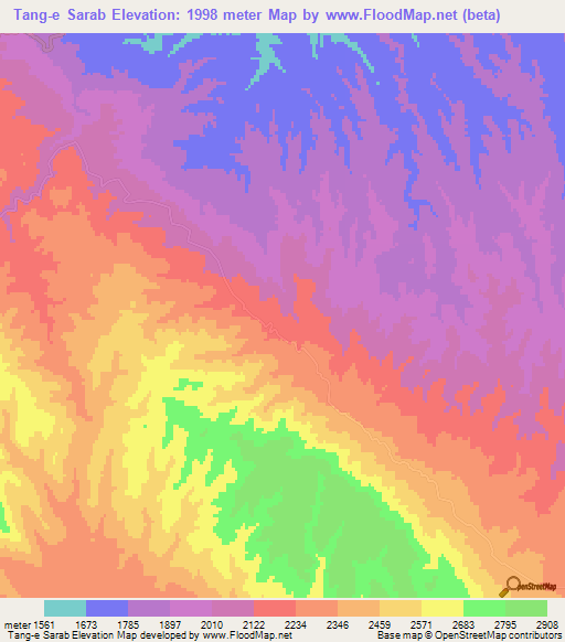 Tang-e Sarab,Iran Elevation Map