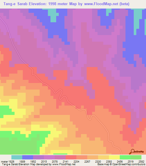 Tang-e Sarab,Iran Elevation Map