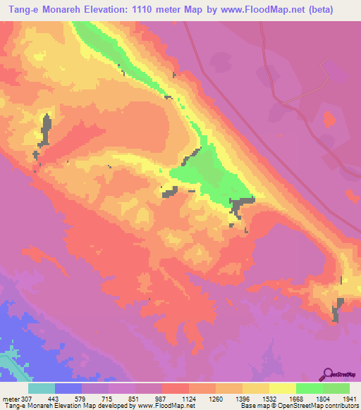 Tang-e Monareh,Iran Elevation Map