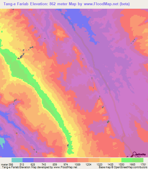 Tang-e Fariab,Iran Elevation Map