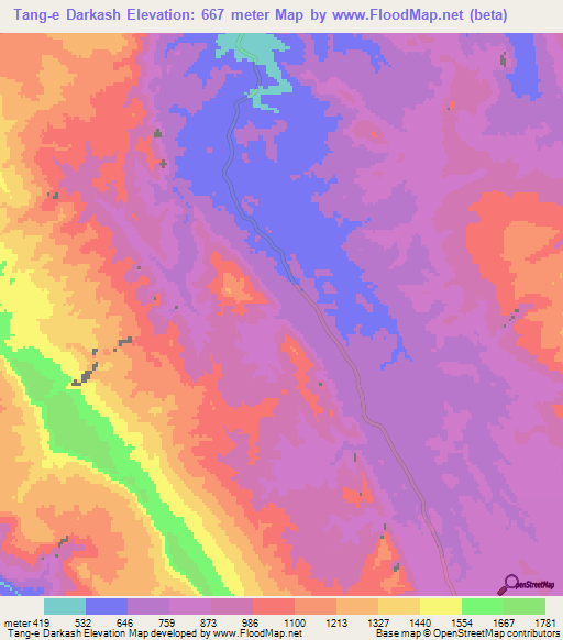 Tang-e Darkash,Iran Elevation Map