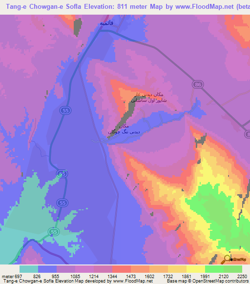 Tang-e Chowgan-e Sofla,Iran Elevation Map