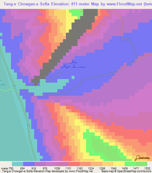 Tang-e Chowgan-e Sofla,Iran Elevation Map