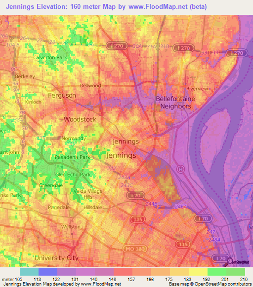 Jennings,US Elevation Map