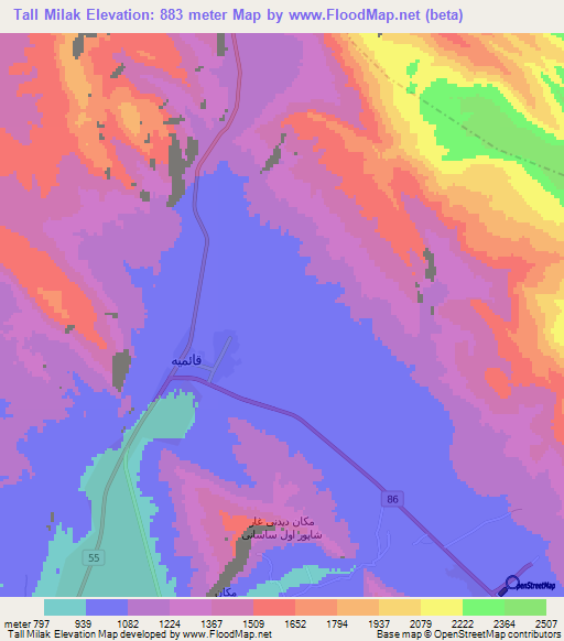 Tall Milak,Iran Elevation Map