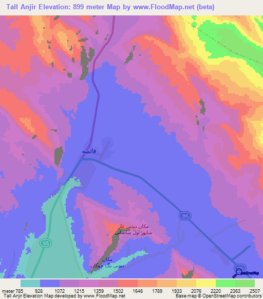 Tall Anjir,Iran Elevation Map