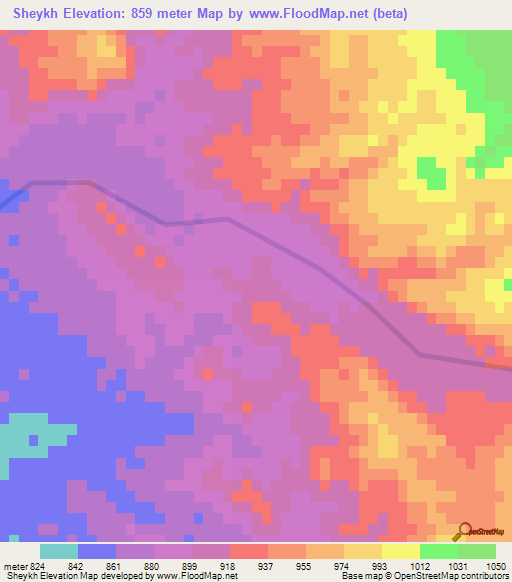 Sheykh,Iran Elevation Map